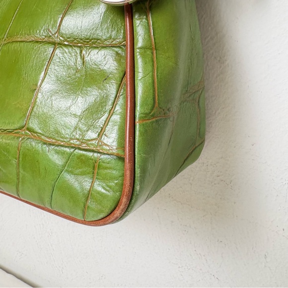 DOONEY & BOURKE  Green Croco Croc Embossed Leather Shoulder Bag Y2K - Picture 8 of 12